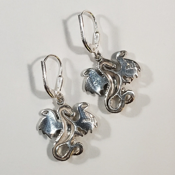 Dragon Sterling Silver Earrings - Picture 2 of 3